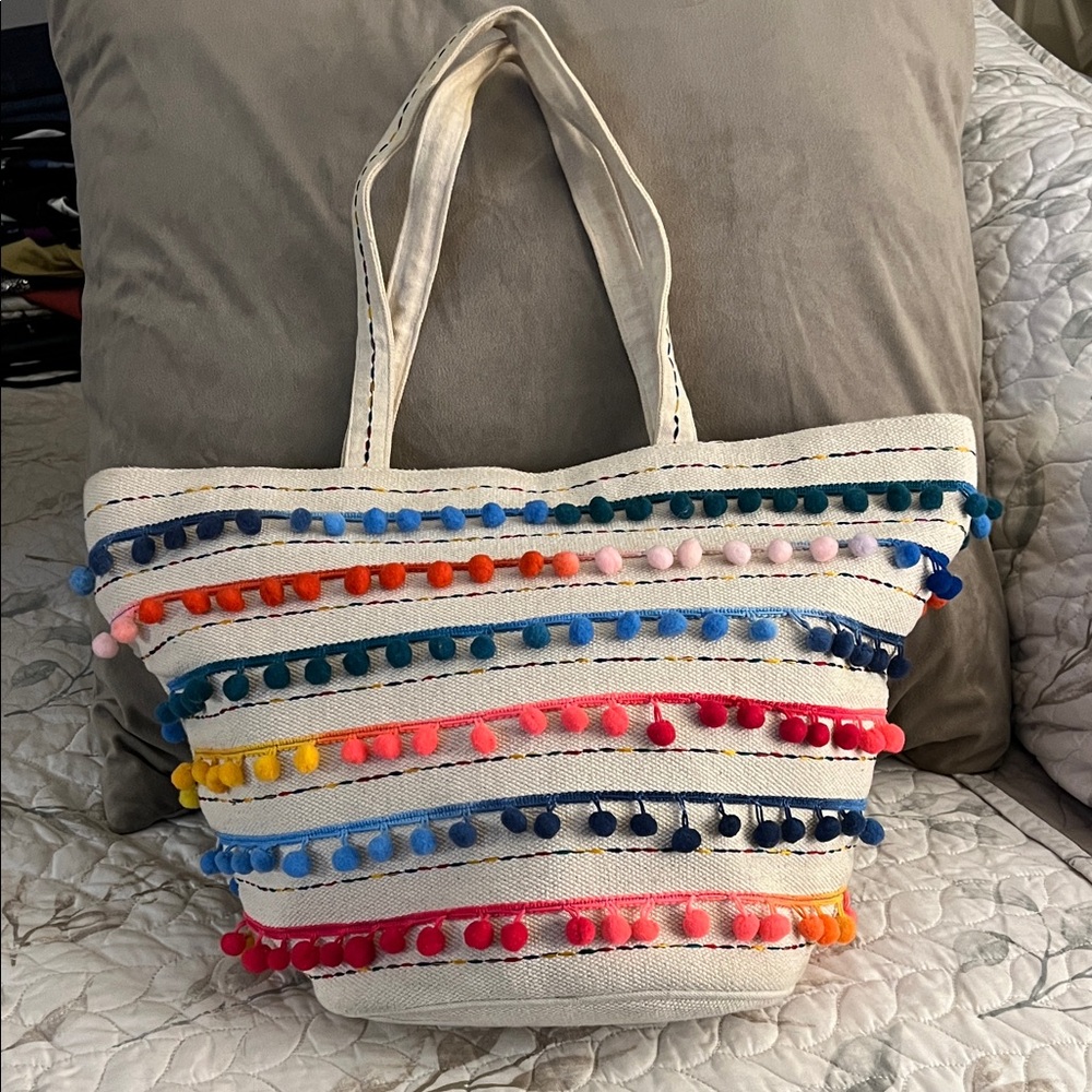 Colorful Pom Pom Tote Bag